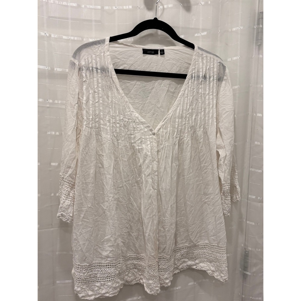 Apt. 9 Womens XL White Cotton Gauze Crochet Lace Trim Pintuck Cardigan Top